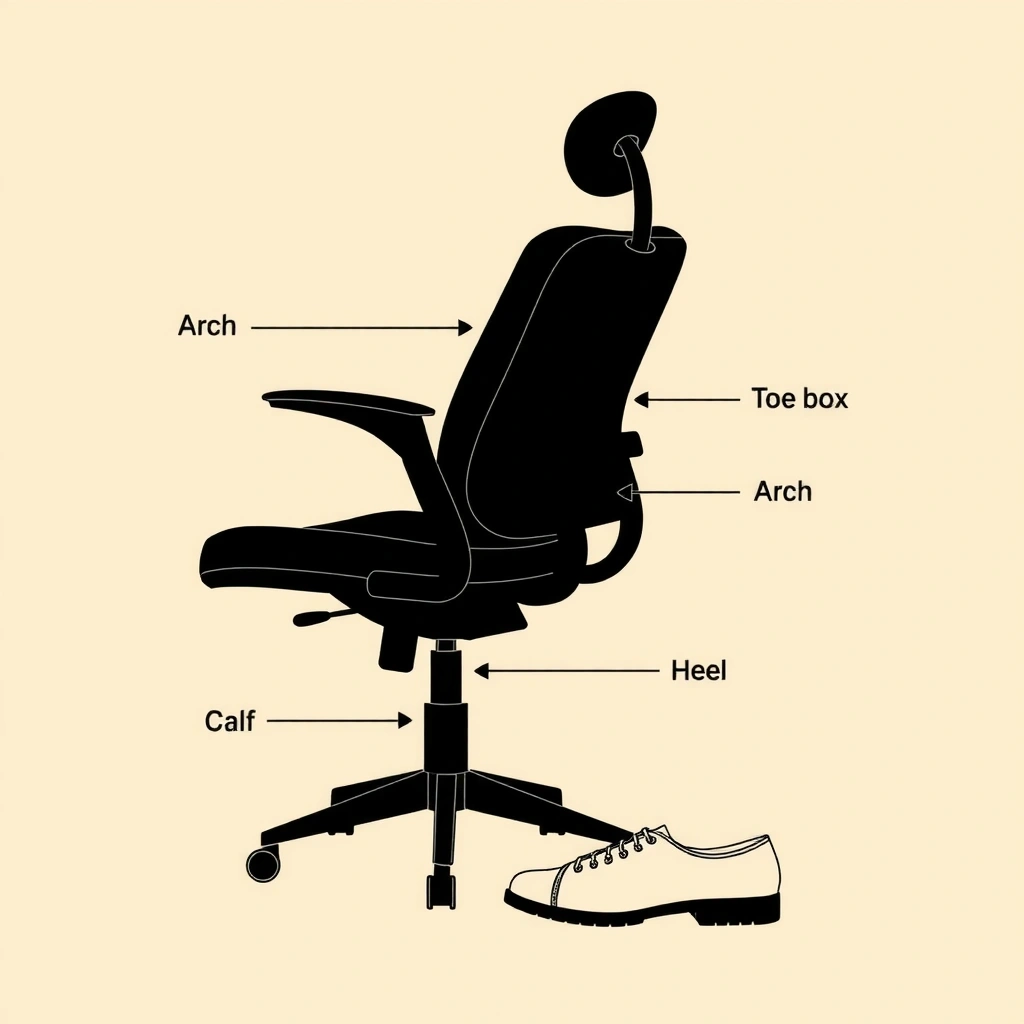 Schemat ergonomicznego krzesła i buta ze strefami komfortu